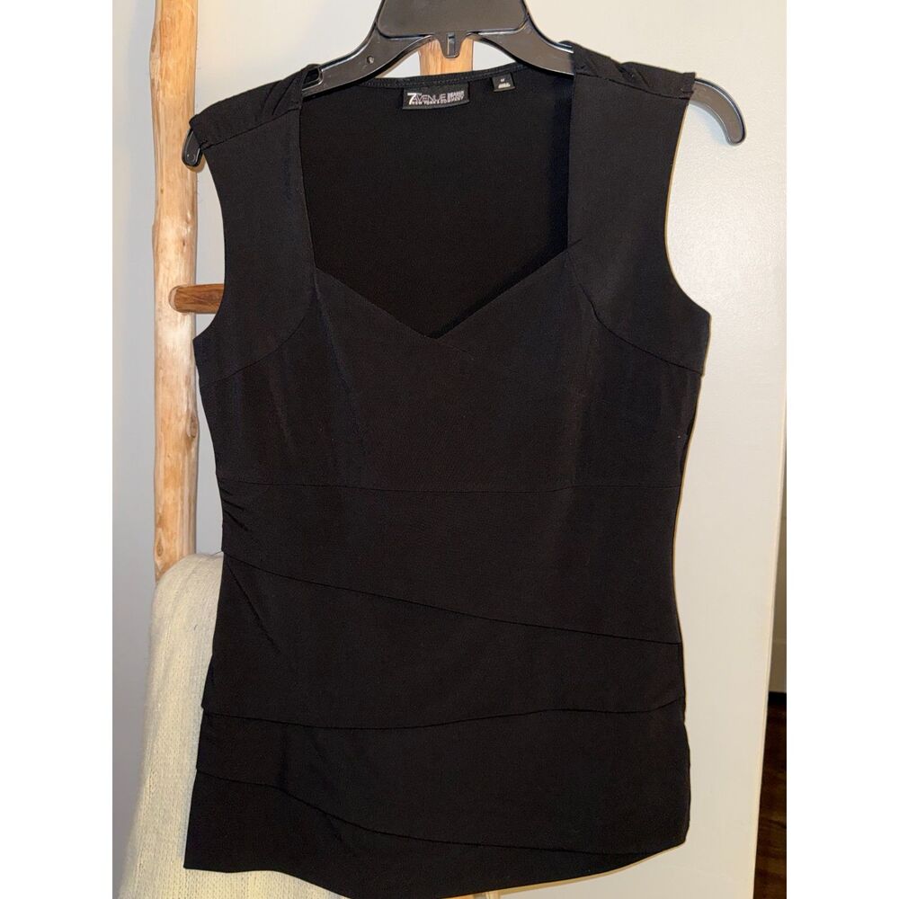 7th Avenue Design Studio NY Women's Medium Black Sleeveless V Neck Blouse Top